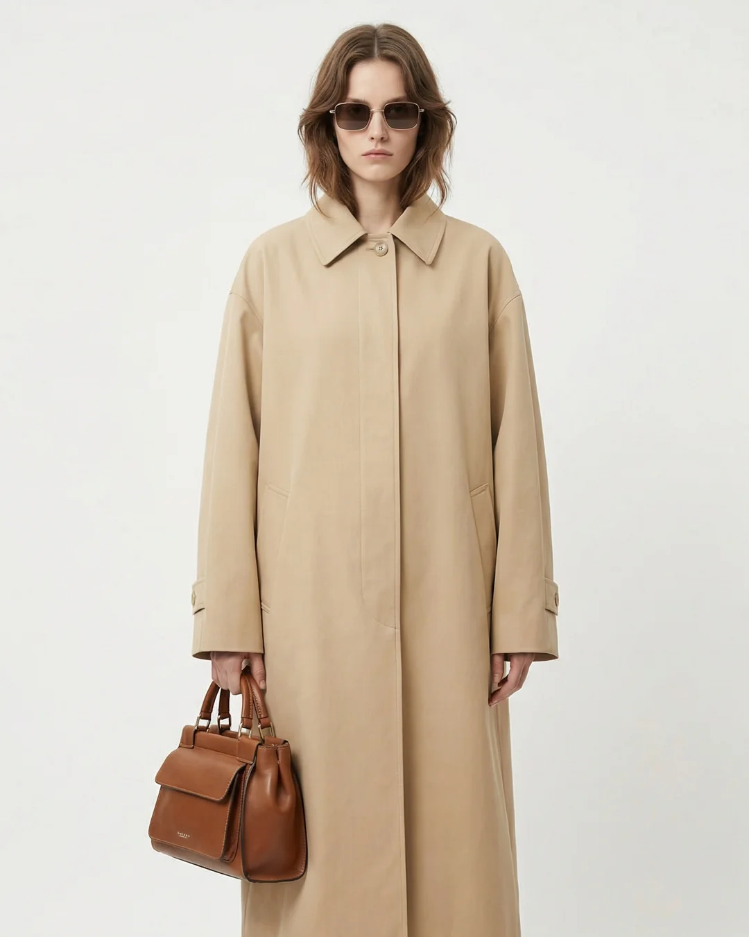 Rachel taske i cognac, på model