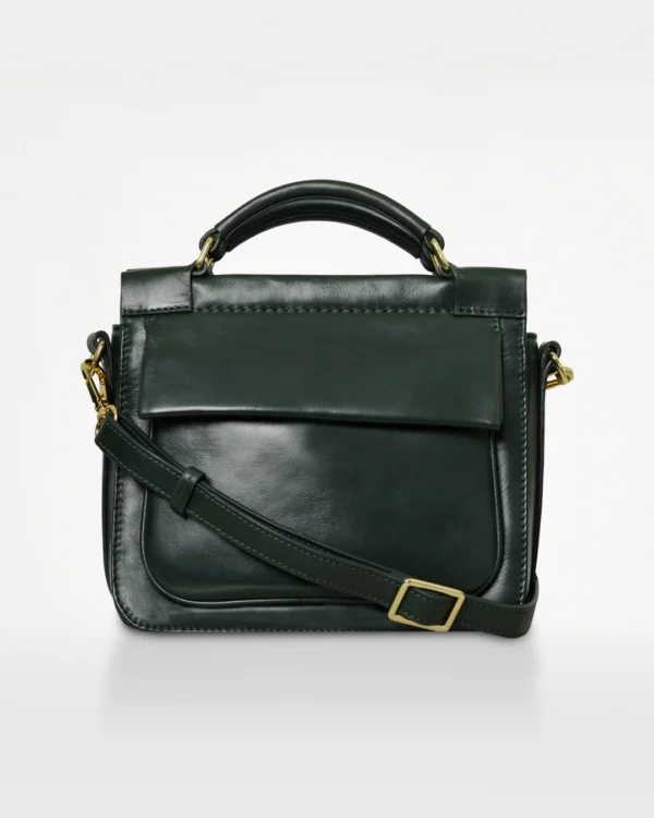 Kathleen crossbody taske i dyb grøn farve i blødt læder set forfra