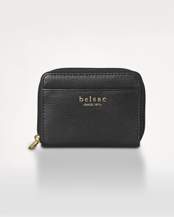 Sort møntpung i anilingarvet kalveskind set forfra