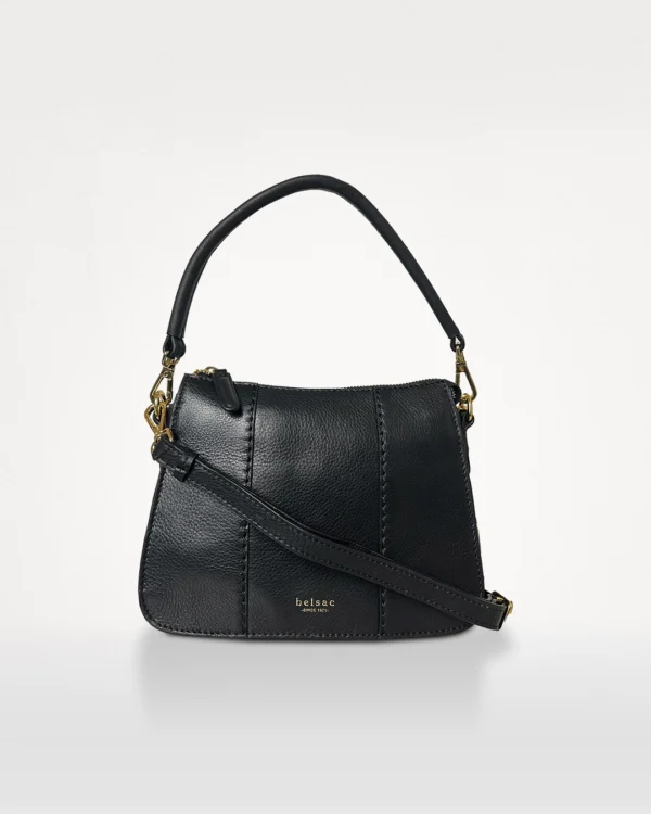 Philipa crossbody- og håndtaske i sort anilinlæder, set forfra