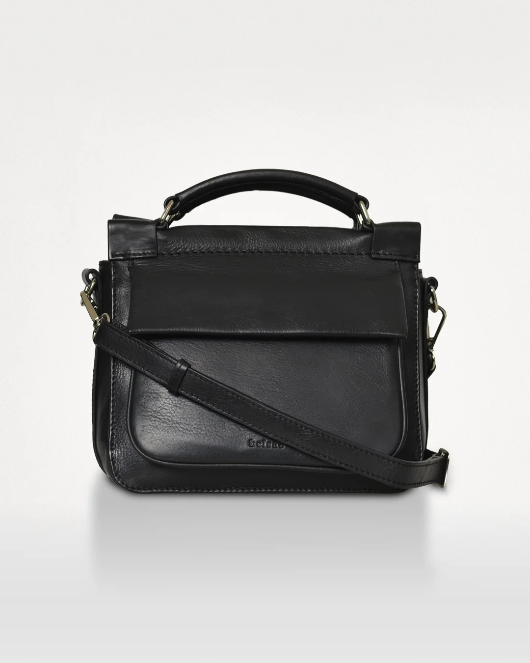 Kathleen sort crossbody taske i blødt læder set forfra