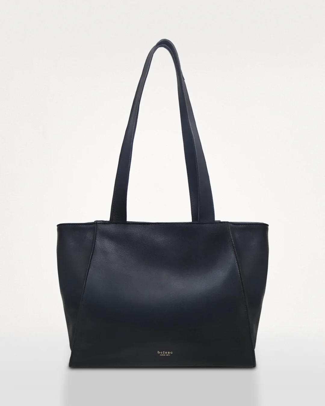 Paprika shopper taske i sort læder, forfra