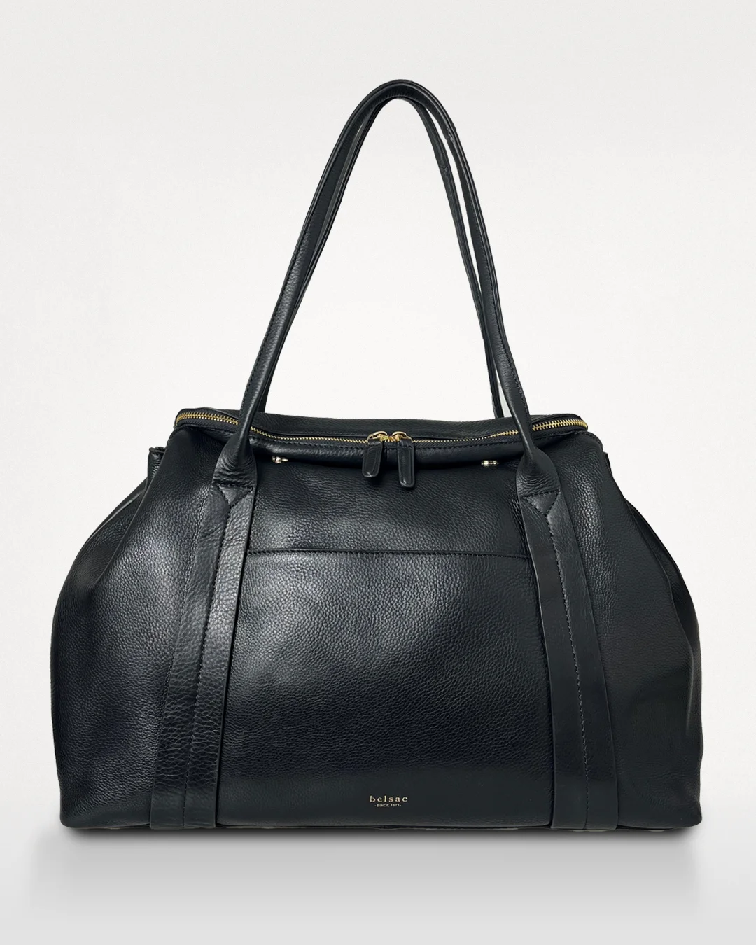 Portia, sort arbejdstaske i læder, bagfra