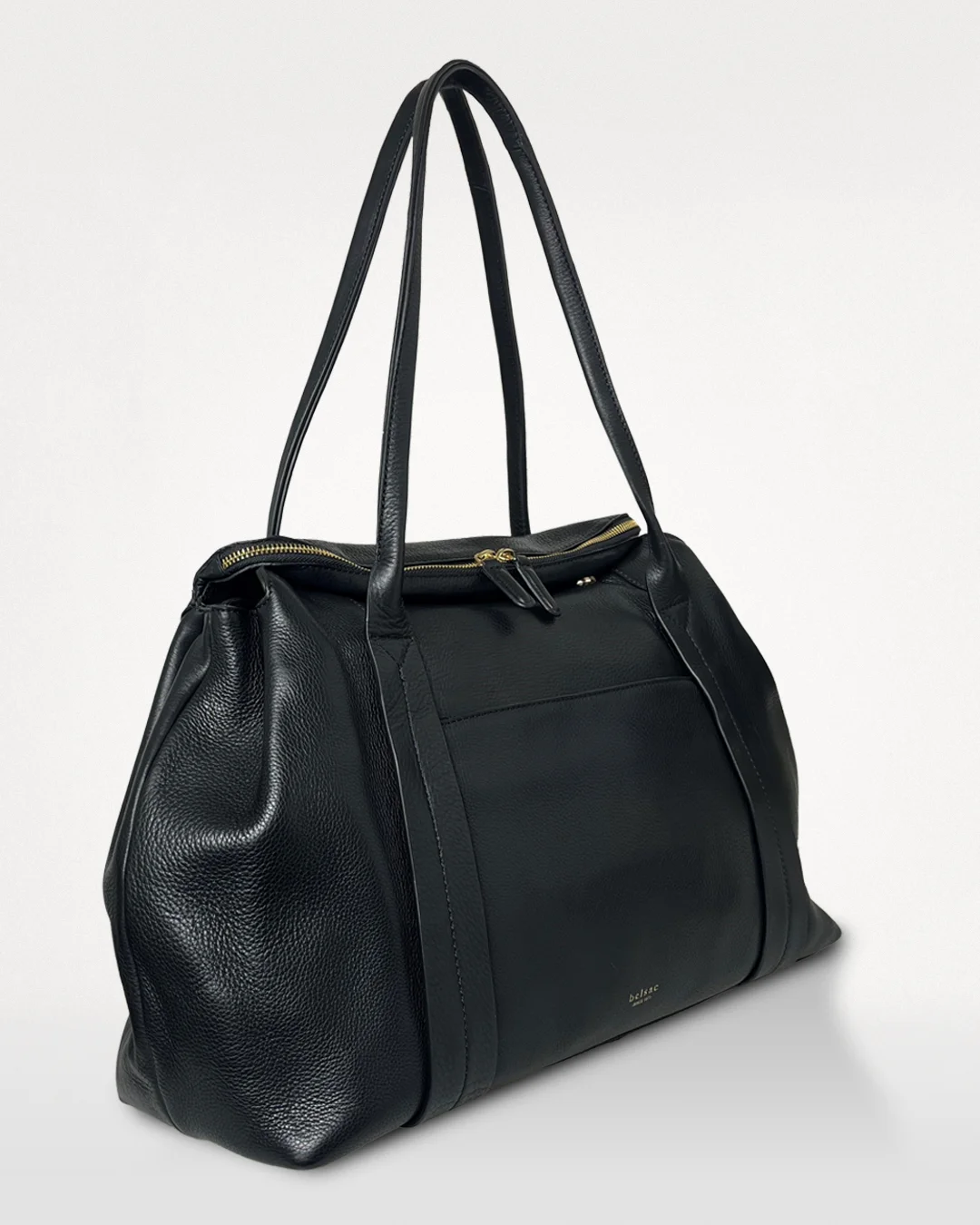 Portia, sort arbejdstaske i læder, fra siden