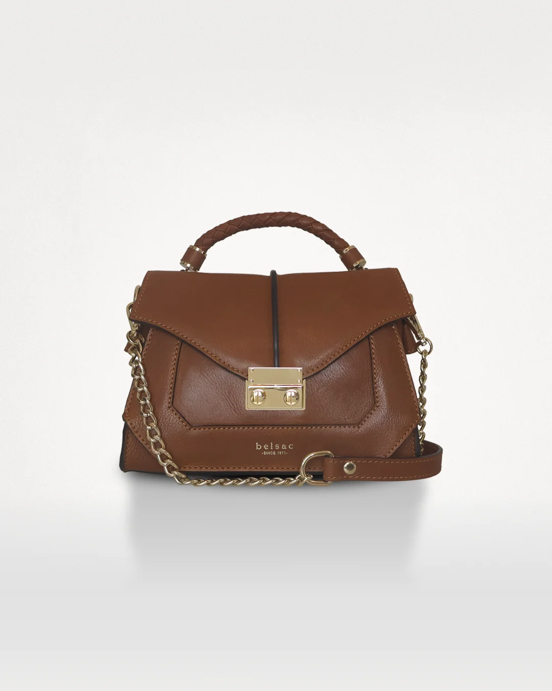 Flore taske i cognac forfra.