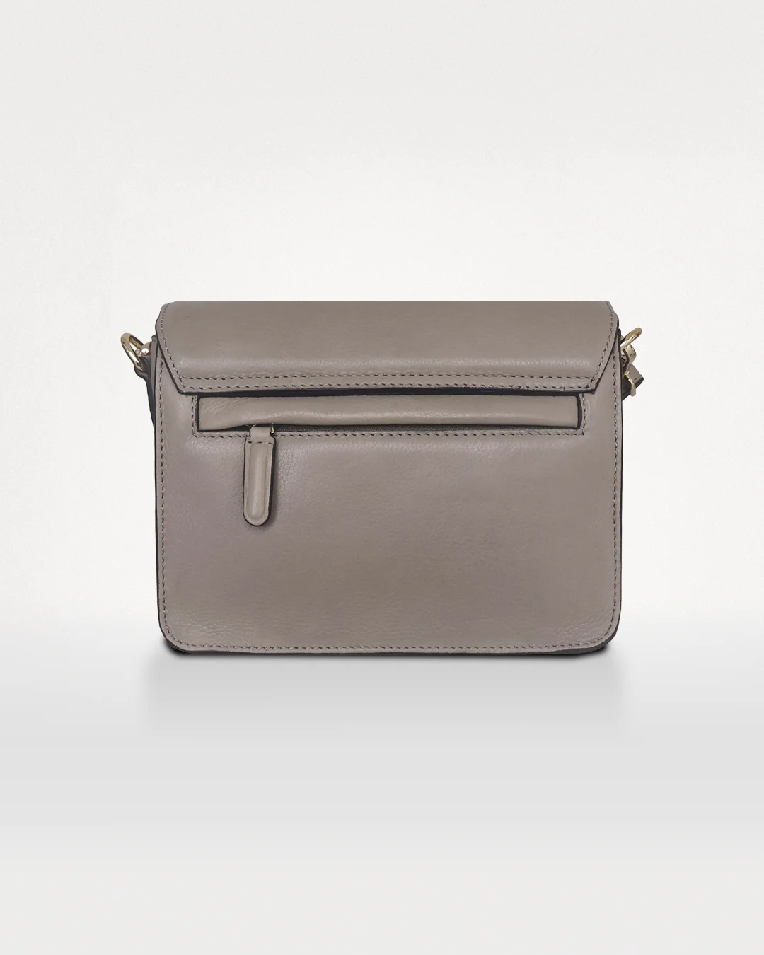 Olga, grå crossbody i skind med overslag 4 Olga taske i grå læder bagfra