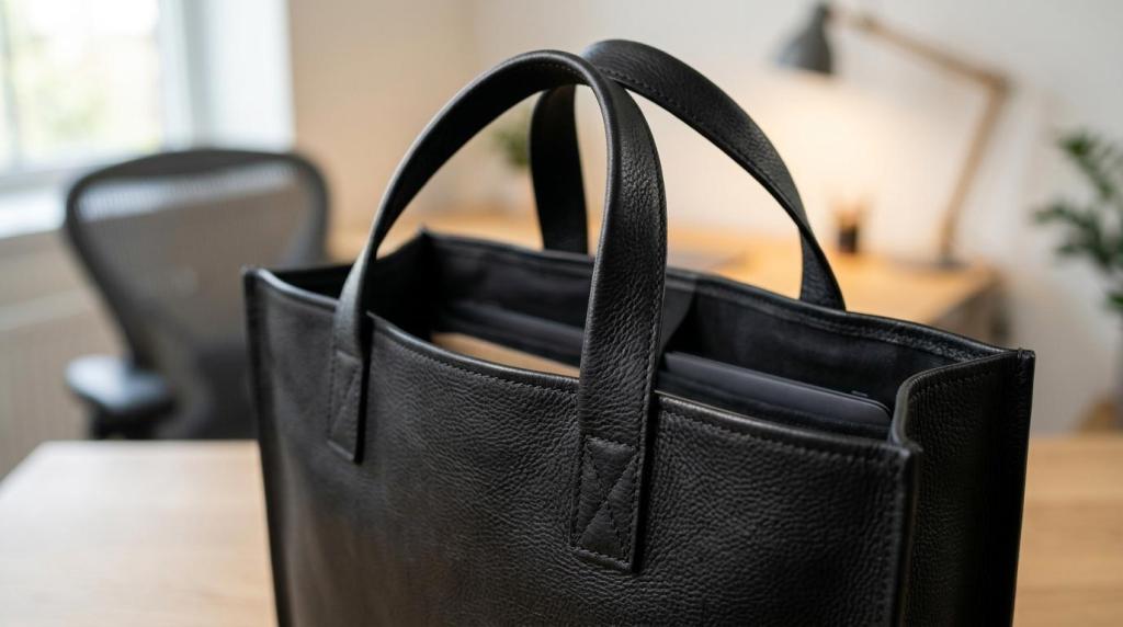 sort læder shopper